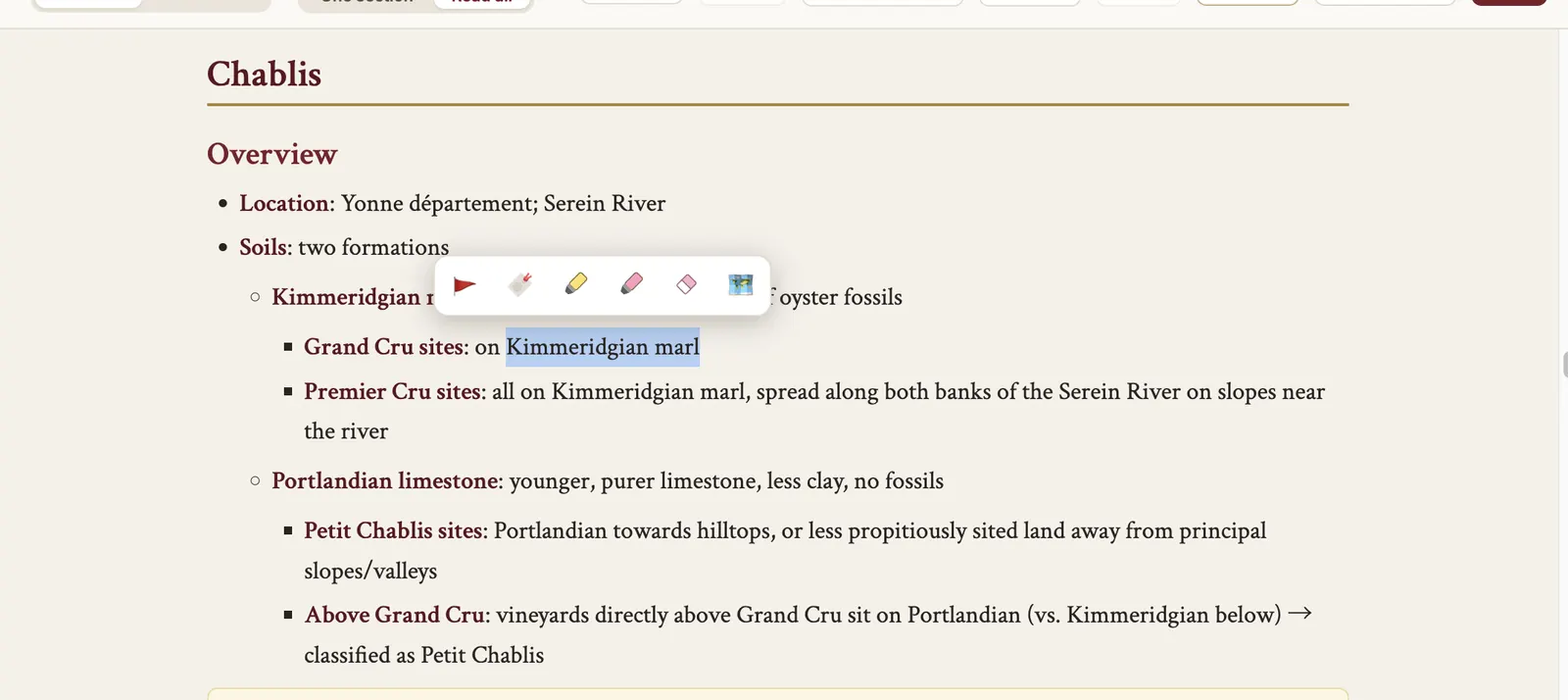 Selecting a line — the toolbar appears