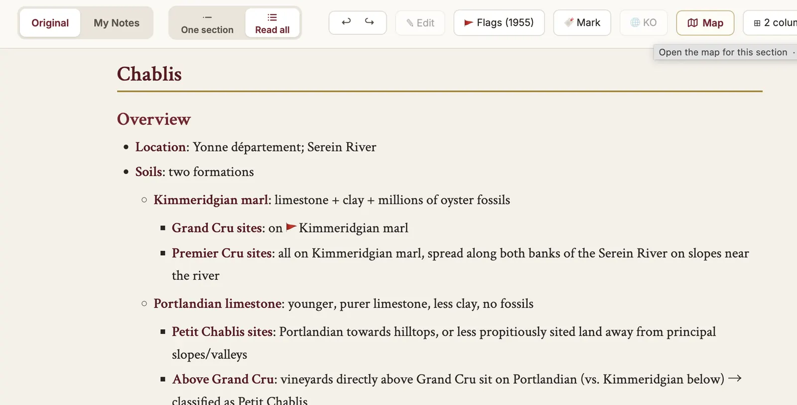 The reader toolbar, with the Map button