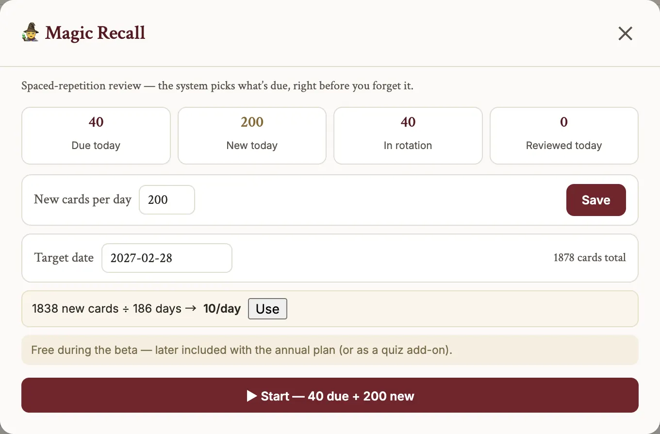 Magic Recall — setup